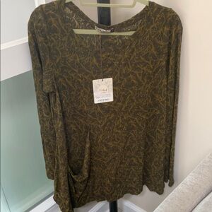 NWT! Chalet Et Ceci Olive Green Patterned Top